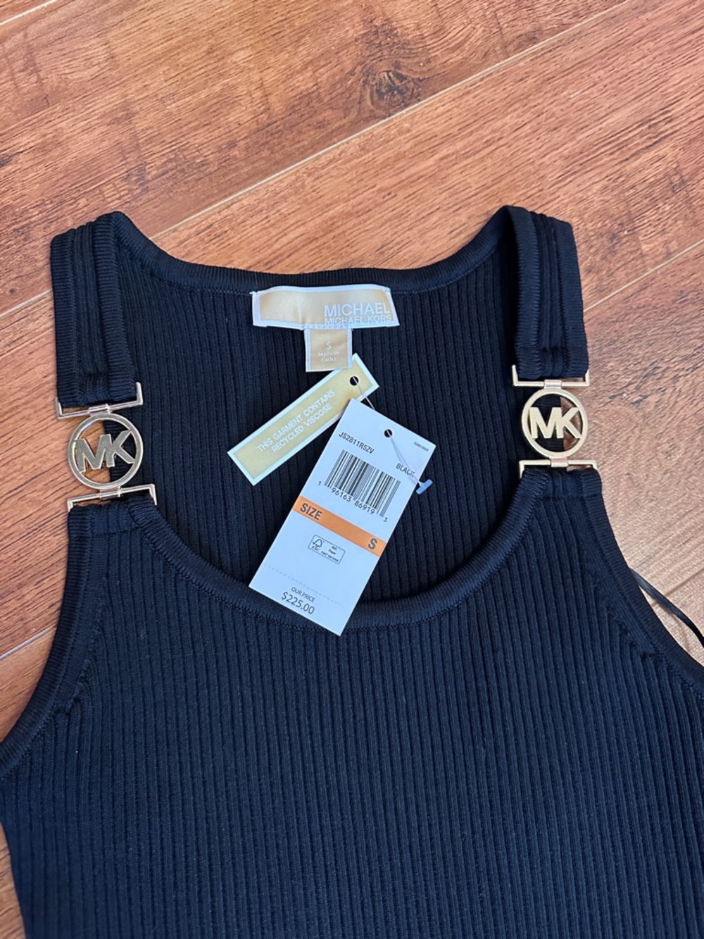 Michael Kors Black Ribbed Maxi Dress with Logo Strap Details - Picture 2 of 2